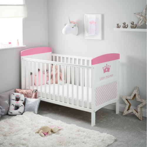 OBaby Little Princess Themed Cot Bed - White & Pink-0