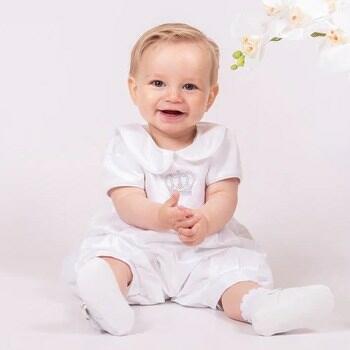 Baby Boys Christening Romper with Embroidered Crown-0
