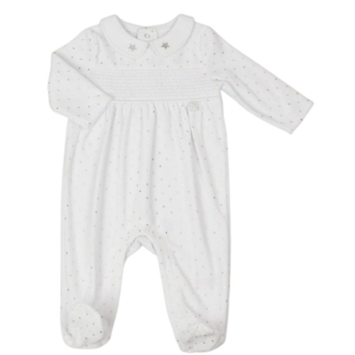 Velour Baby Grow White with Stars-0