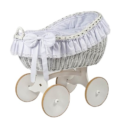MJ Marks Bianca White and White Wicker Crib with Lace Bedding-0