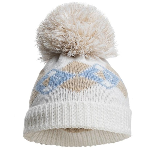 Baby Cream Argyle Knitted Pom Pom Hat-0