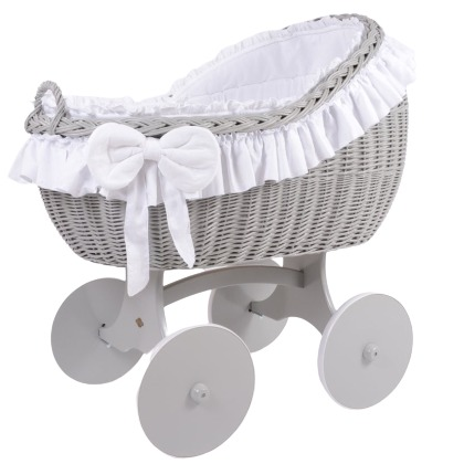 MJ Marks Bianca White and Grey Wicker Crib with Bedding-0