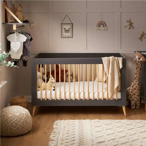 OBaby Scandi Style Cot Bed Maya - Slate With Natural-0