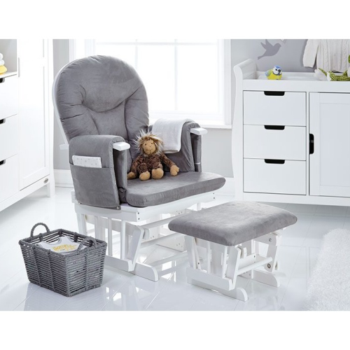 OBaby Reclining Glider Nursery Chair & Stool - White & Grey-0