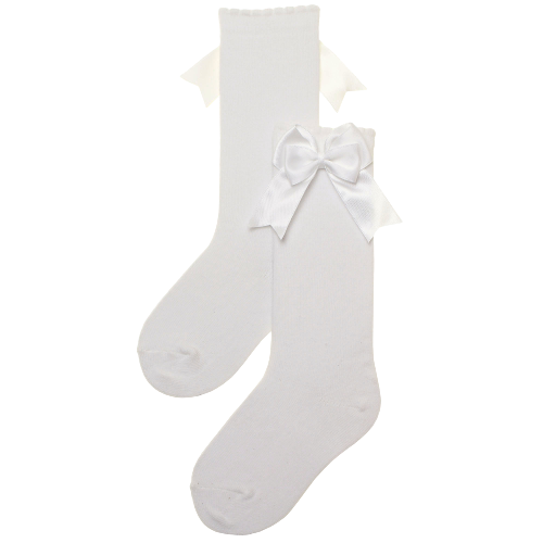 Knee High Baby White Bow Socks-0