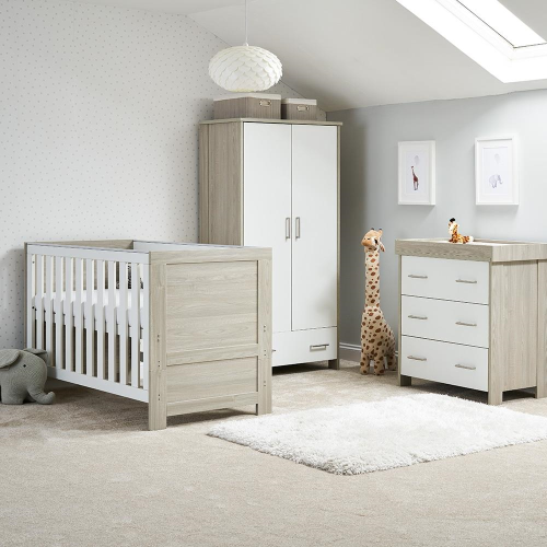 OBaby Nika 3 Piece Room Set in Grey Wash with White-0