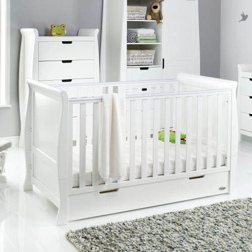 OBaby Stamford Classic Cot Bed - White with Under Bed Drawer-0
