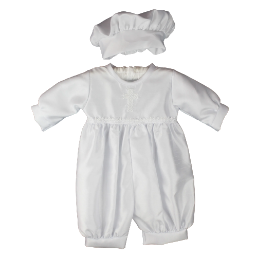 Baby Boys Christening Romper with Embroidered Cross-1