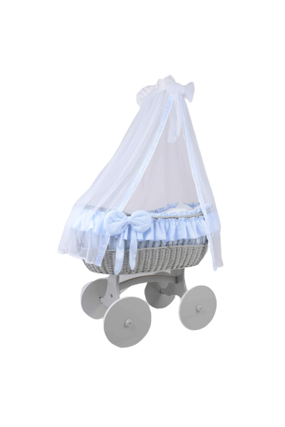 MJ Marks Ophelia Grey and Blue Wicker Crib with Drapes-0