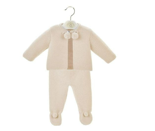 Dandelion Clothing Baby knitted pom set in Taupe-0