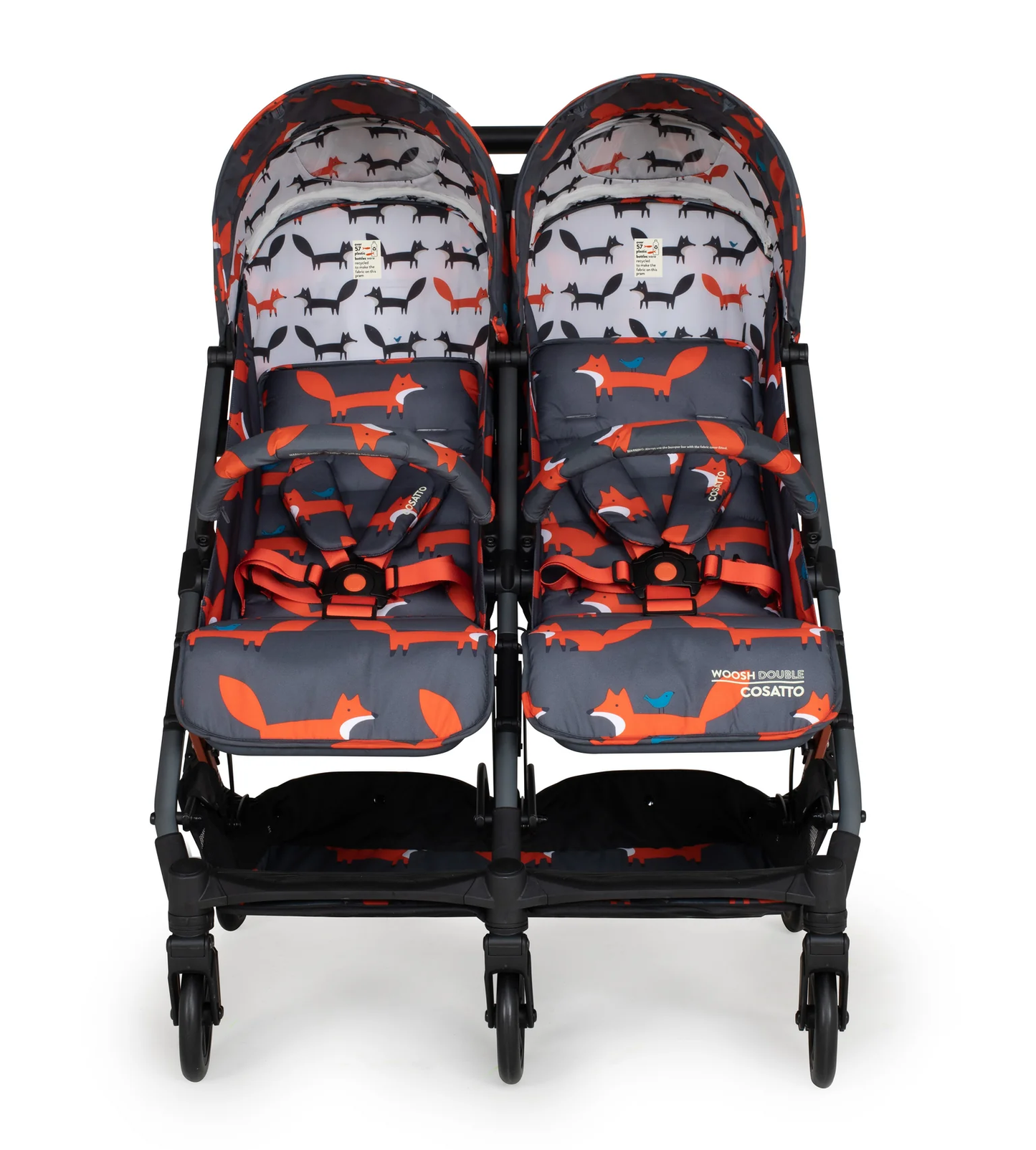 Cosatto Woosh Double Stroller - Charcoal Mister Fox-3